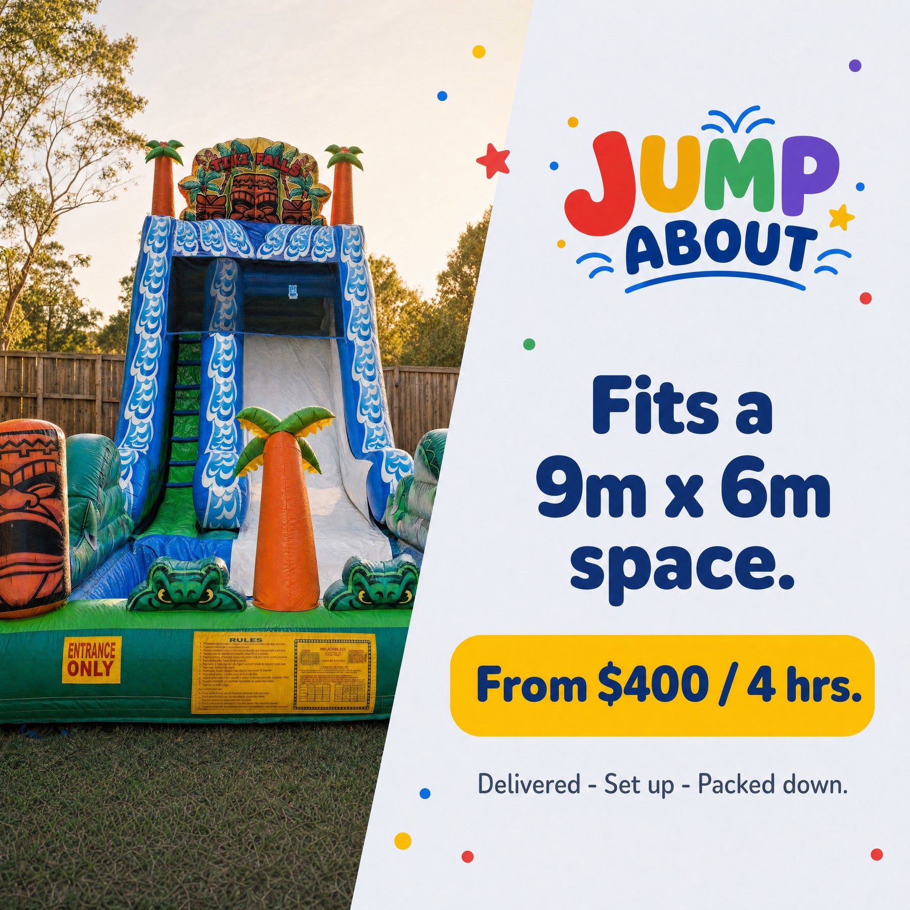 Tiki Falls Water Slide with Pool pricing and setup highlight card