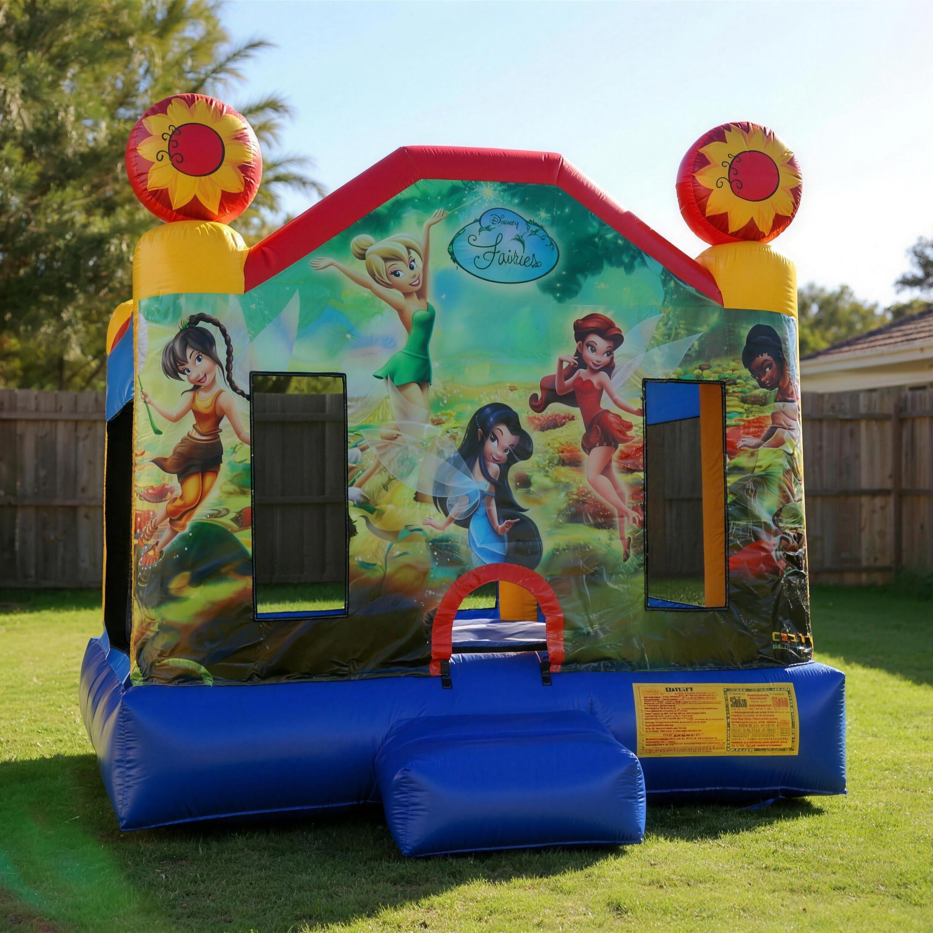Tinkerbell Jumping Castle straight-on front face with Disney Fairies logo