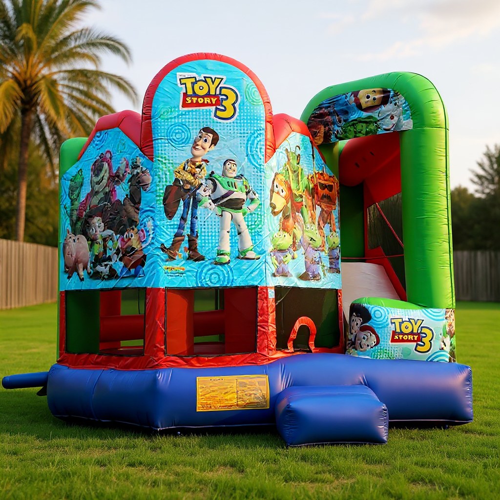 Toy Story 5in1 Combo Castle Hire, straight-on front view with Toy Story 3 character artwork
