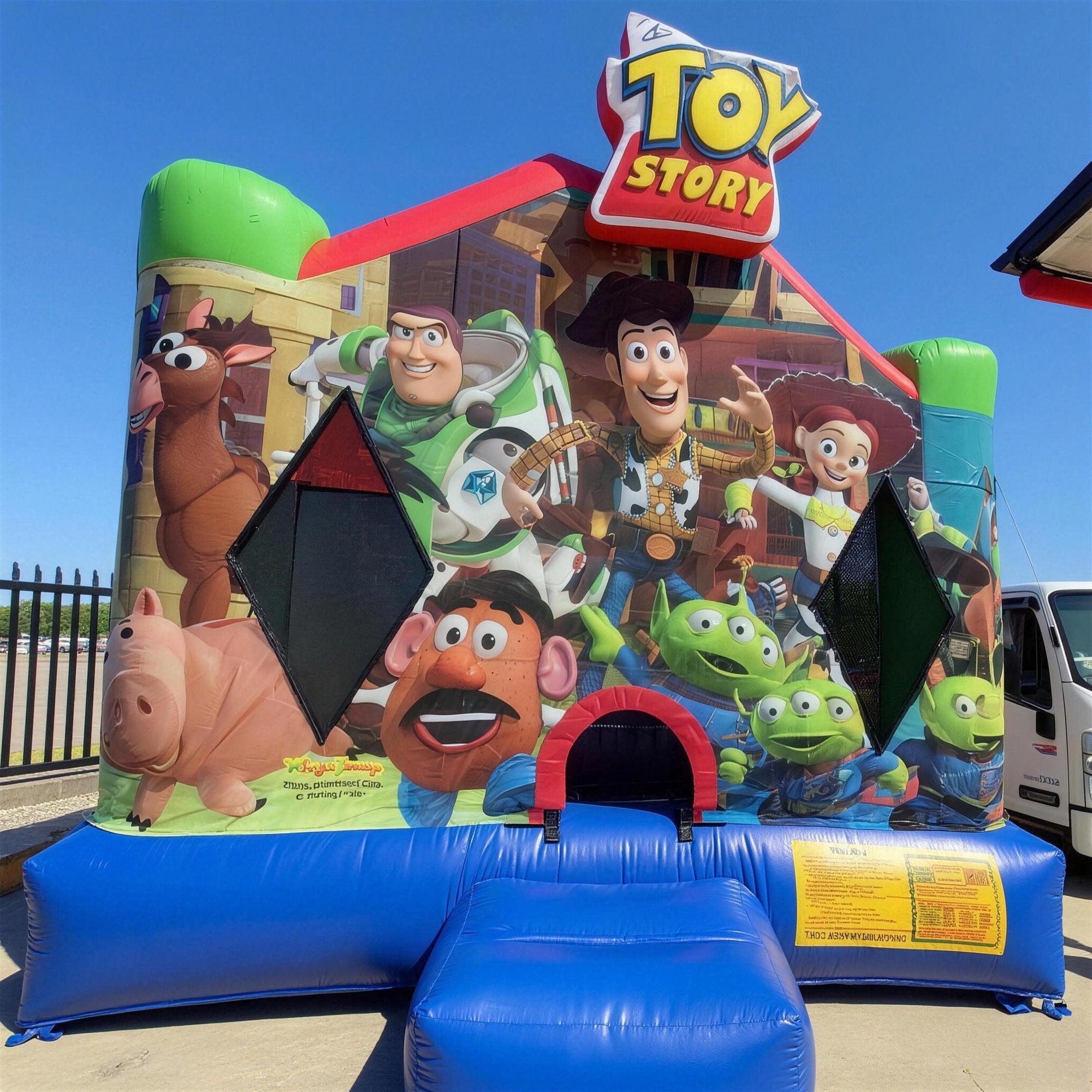 Toy Story Jumping Castle Hire straight-on front face, full character artwork, Jump About