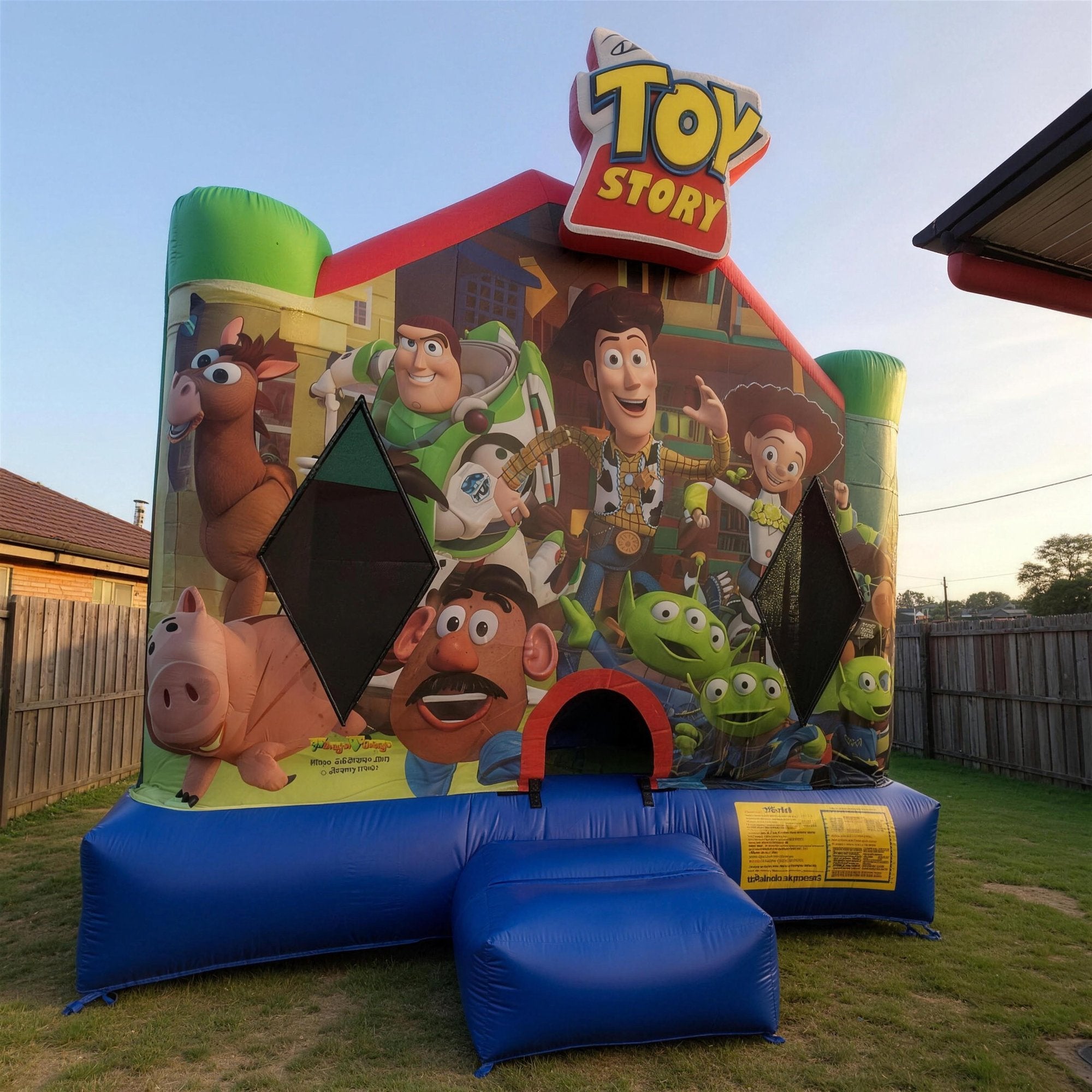 Toy Story Jumping Castle Hire low-angle view against blue sky, Jump About