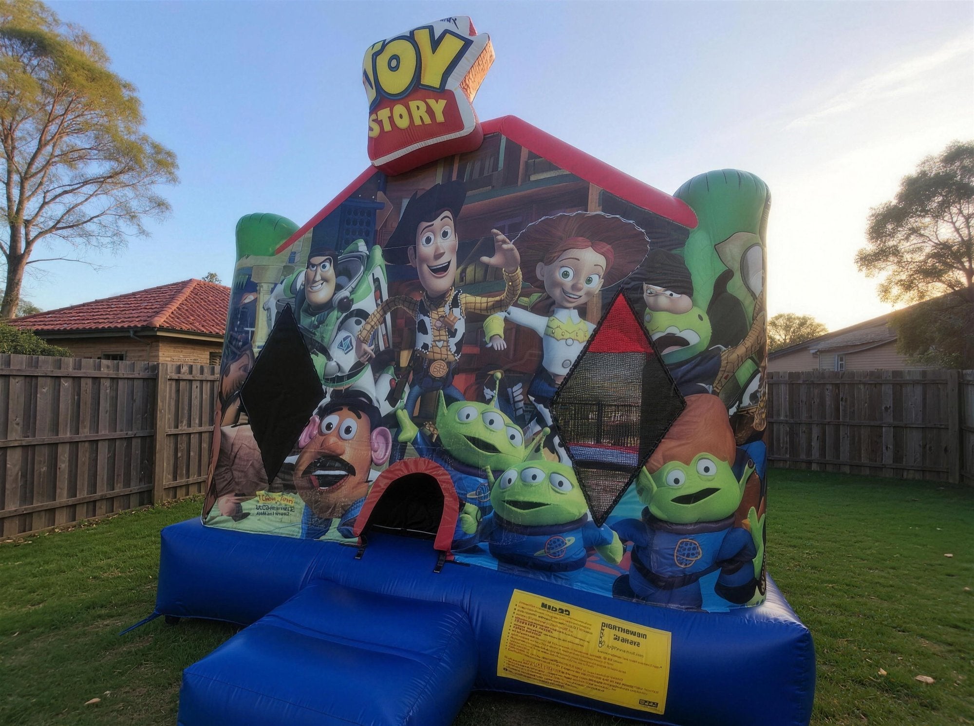 Toy Story Jumping Castle Hire, front-right angled view, Central Coast, Jump About party hire