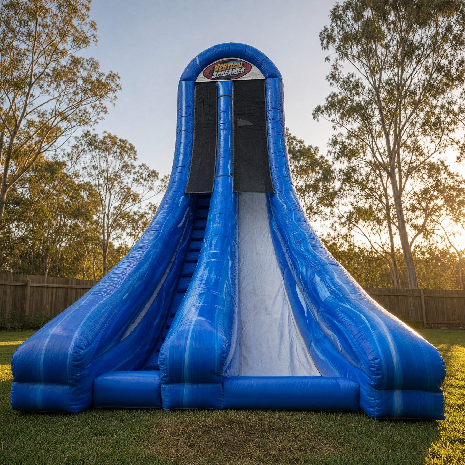 Vertical Screamer Water Slide archway entrance with the Vertical Screamer logo panel