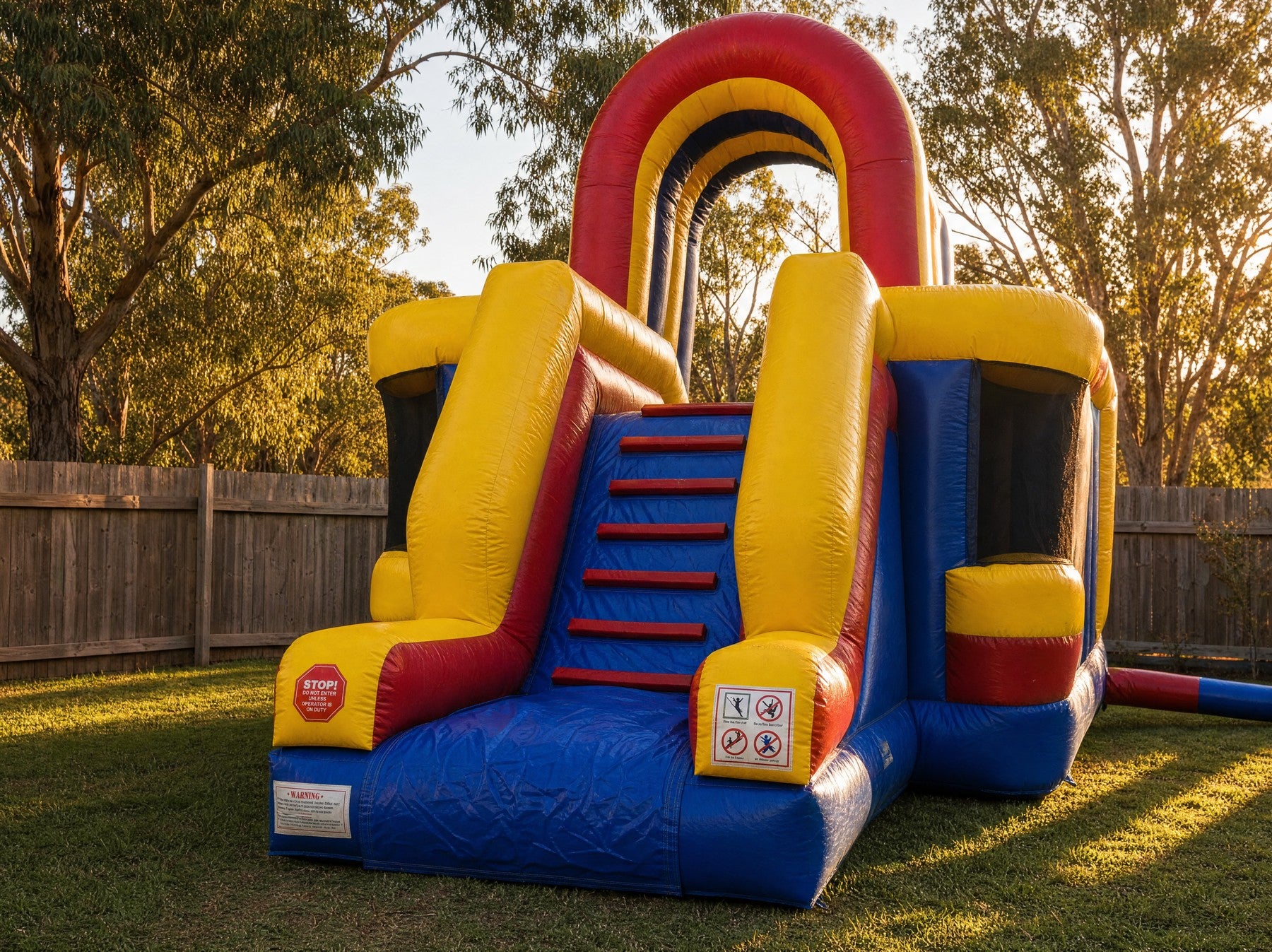 Wipe Out Inflatable game set up in a backyard on the Central Coast