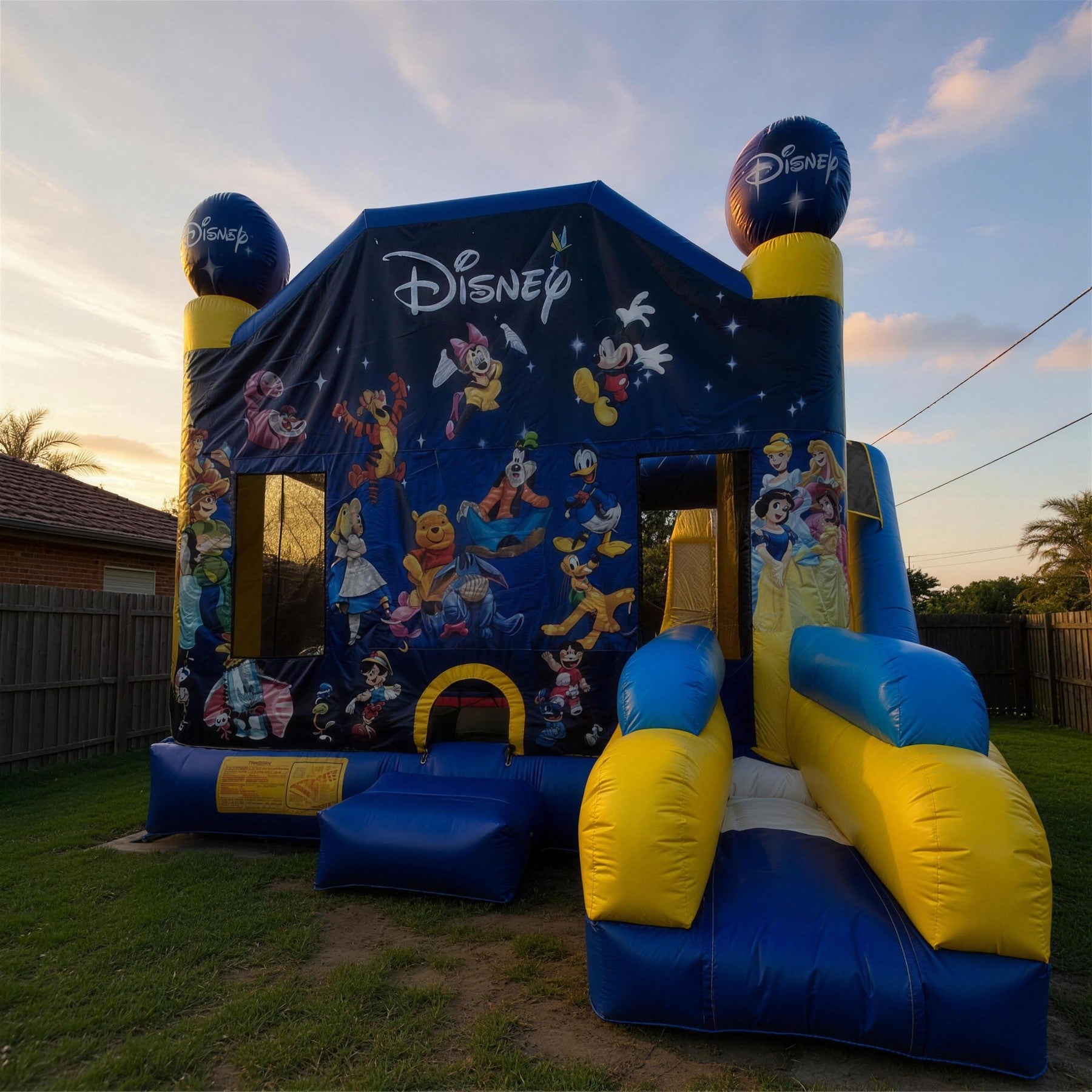 World of Disney C7 Combo jumping castle dramatic low angle sunset shot